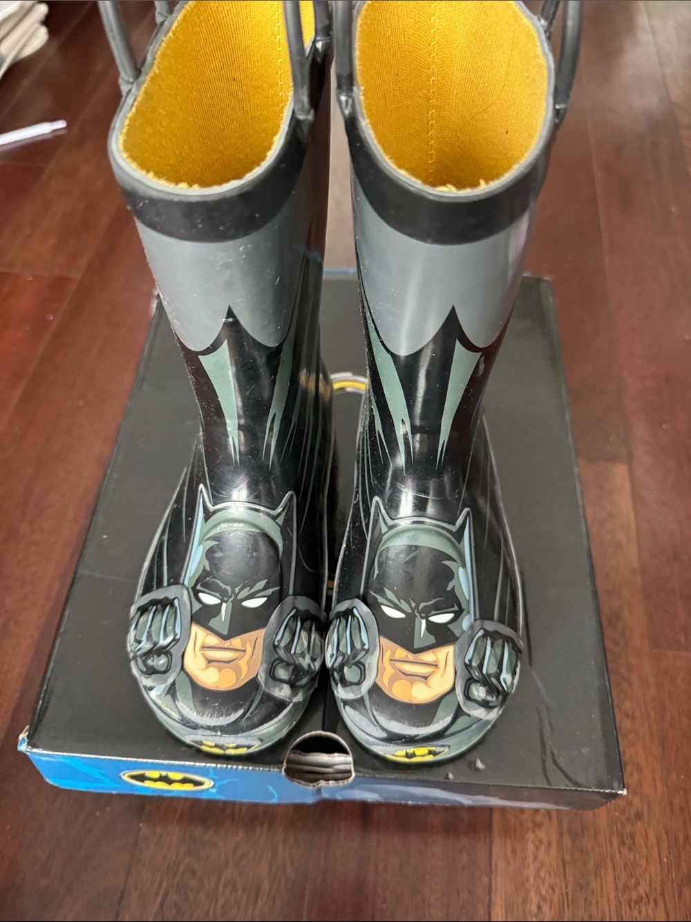 Western Chief Batman Kids Rain Boots in Black, Gray & Yellow